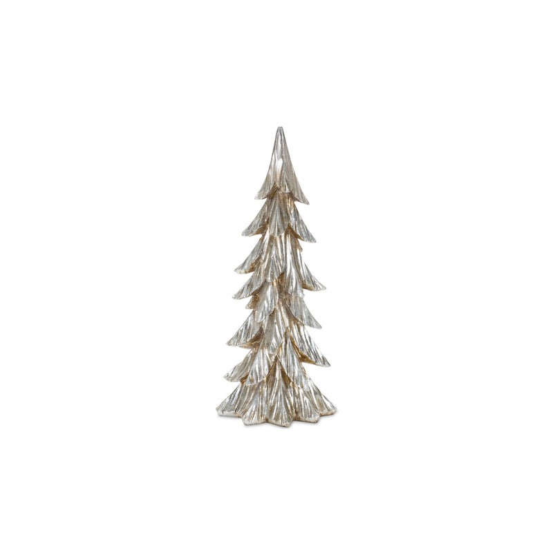 Carved Stone Pine Tree Décor with Silver Finish (Set of 3)