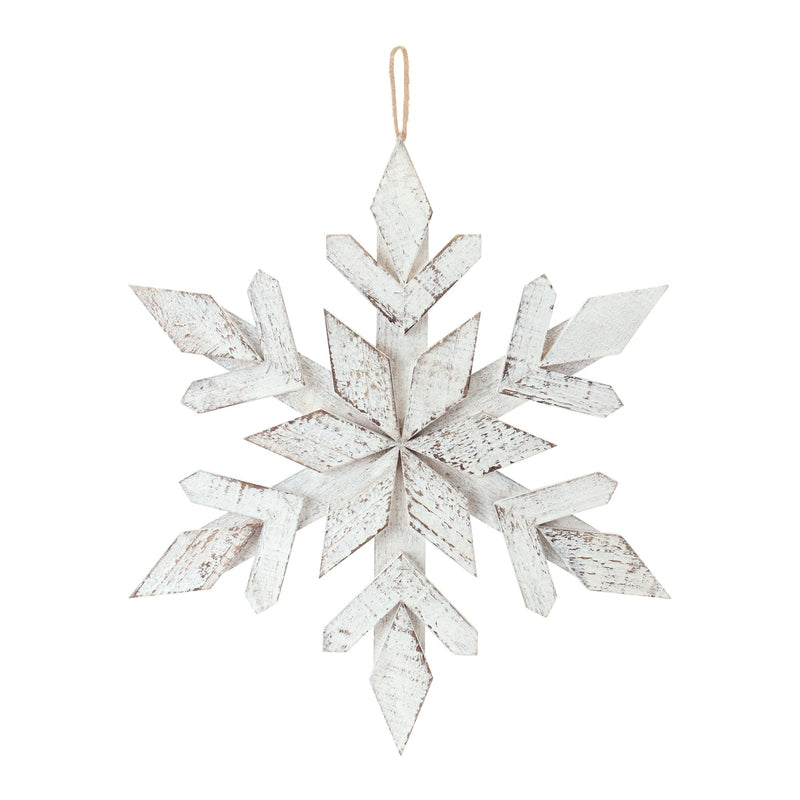 White Washed Wooden Snowflake Ornament (Set of 6)