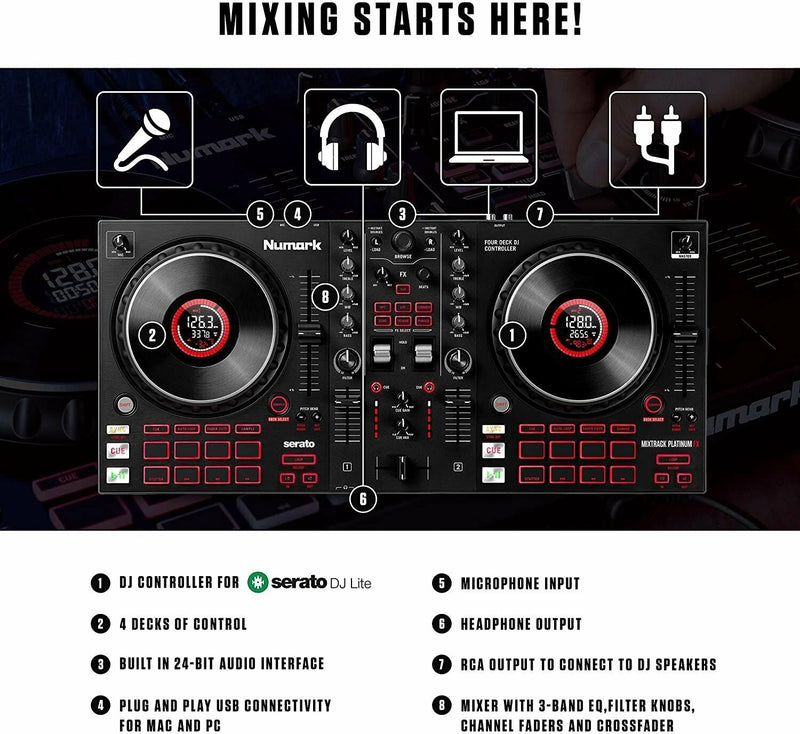 Numark Mixtrack Platinum FX DJ Controller Serato DJ w/ 4 Decks - New Open Box