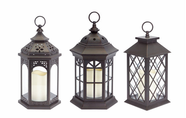 Assorted Lanterns with LED Candle (Set of 3)