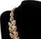 Bib Necklace Statement Gold Color Leaves w/ Rhinestones - 16" - Cocktail