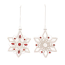 White Glass Snowflake Ornament with Red Bead Accent (Set of 12)