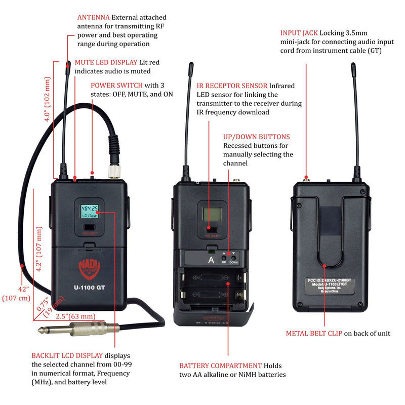 Nady Dual GT 200-Channel UHF Wireless Instrument/Guitar System - U-2100 GT