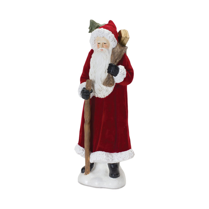 Flocked Santa Figurine with Hood and Staff (Set of 2)