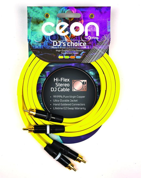 Cordial 10' DJ Dual - Stereo RCA to RCA - Neon Yellow - CEONDJRCA3Y