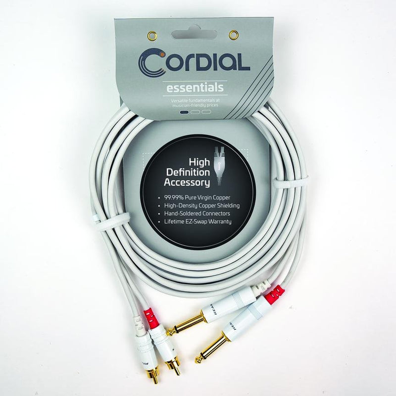 Cordial 10' Unbalanced Twin Cable - 1/4″ to RCA - White - CFU3PC-SNOW