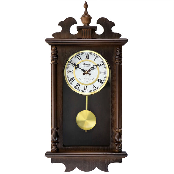 Bedford Clock  Leo 21 Inch Chestnut Wood Chiming Pendulum Wall Clock