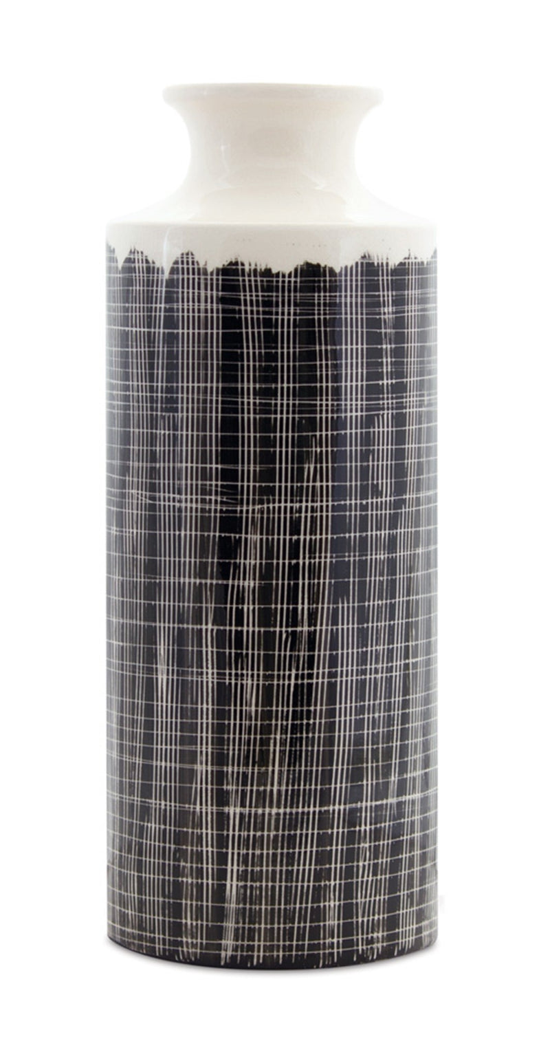 Terra Cotta Floor Vase with Black Criss Cross Pattern 24.75"H