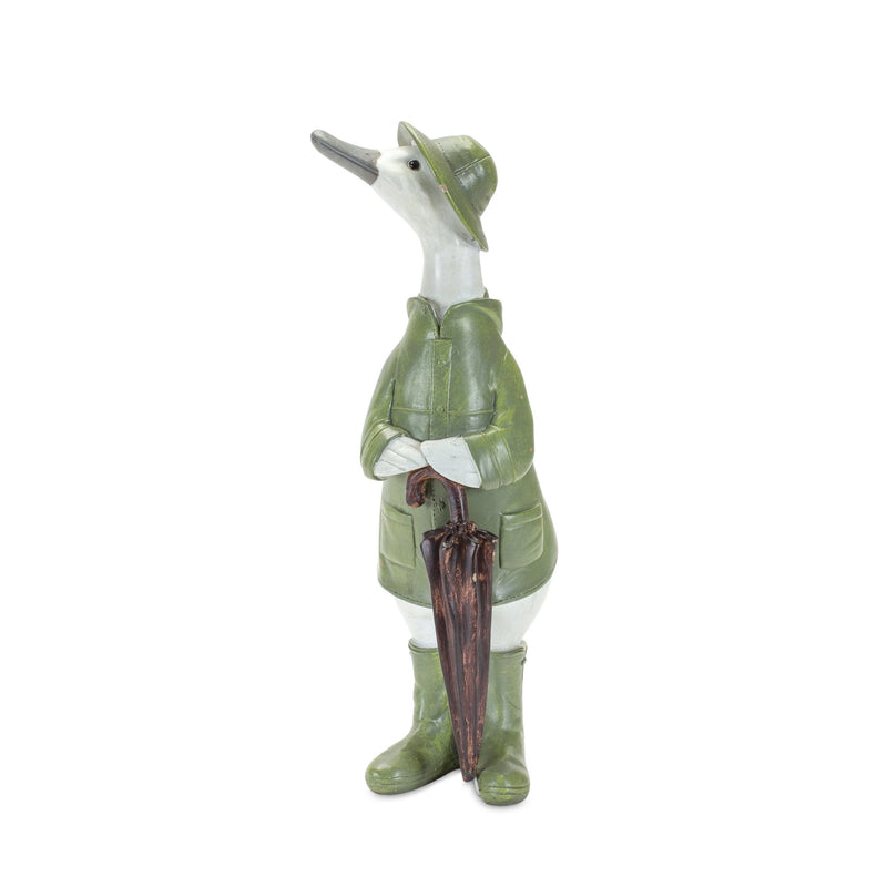 Stone Garden Duck with Raincoat and Umbrella Accent (Set of 2)