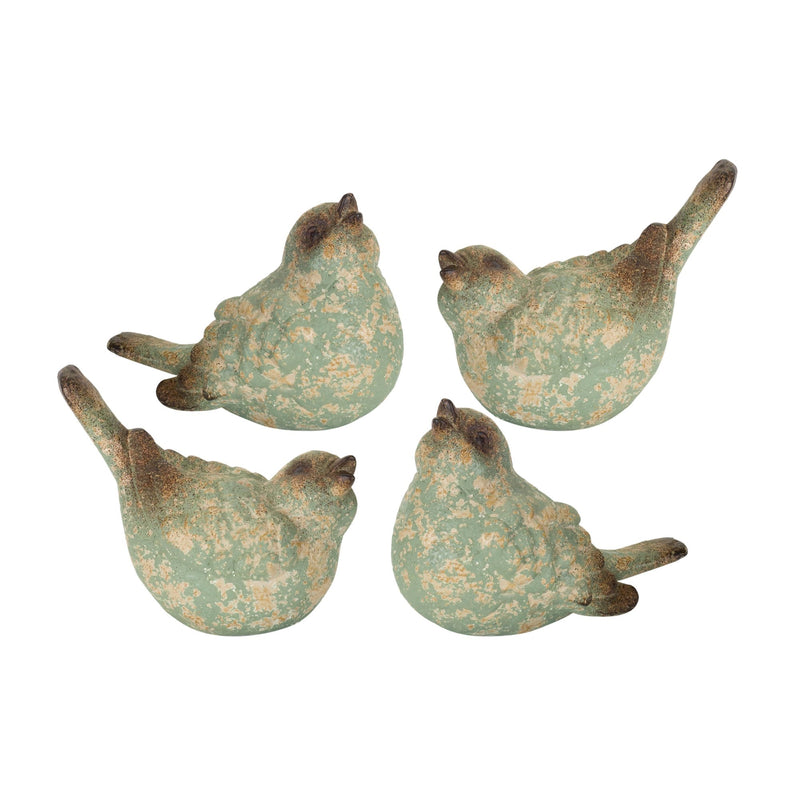 Rustic Green Terra Cotta Bird Figurine (Set of 4)