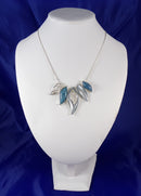 Fashion Necklace w/ Blue & Silver Color Leaf Pendant Design Statement Cocktail Wedding 18"