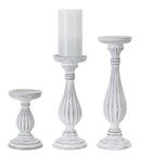 Traditional White Washed Wooden Candle Holder (Set of 3)