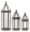 Grey Wood Floor Lantern with Curved Top (Set of 3)