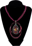 Necklace Statement Pendant Burgundy w/ Large Crystal Rhinestone 16" Threads