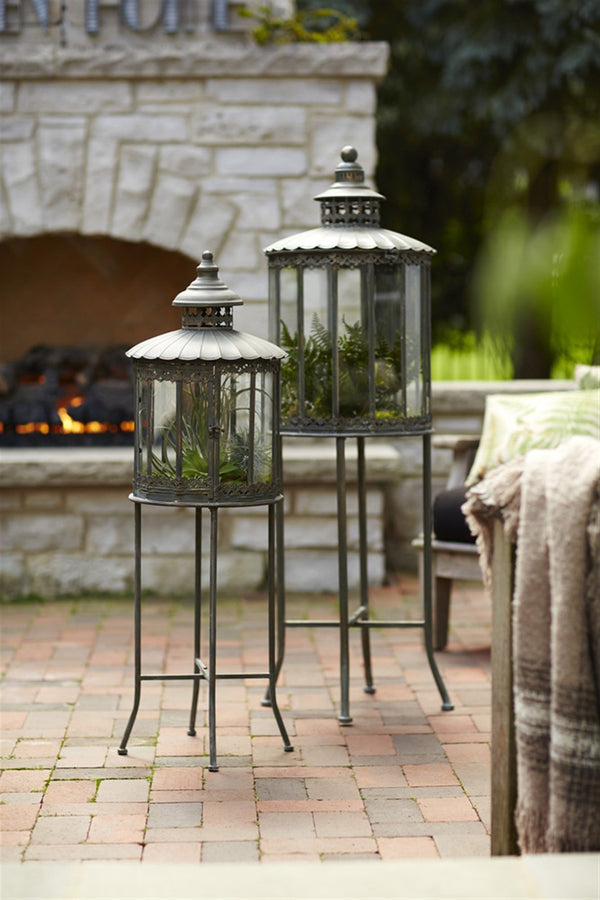Ornamental Metal Lantern with Stand (Set of 2)