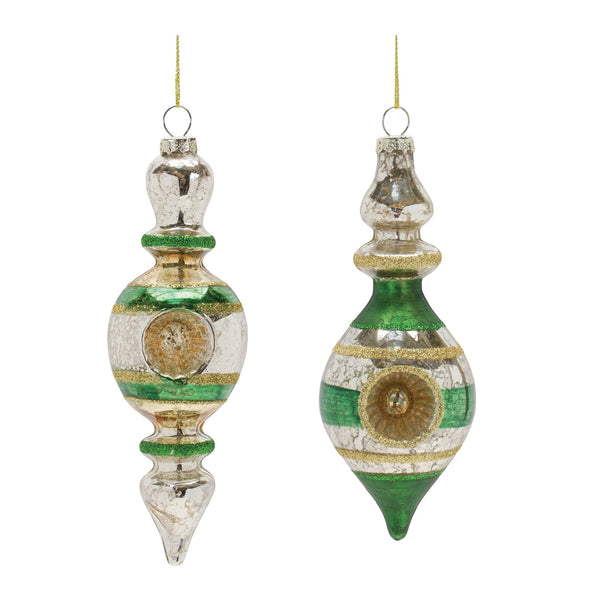 Glass Reflector Finial Drop Ornament (Set of 12)