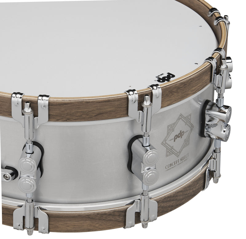 PDP 5x14 Concept Select Snare Drum w/ 3mm Aluminum/Walnut Wood Hoops