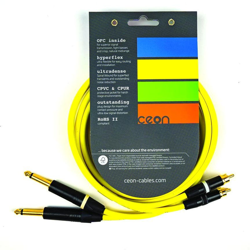 Cordial 5' Hi-Flex DJ Dual - RCA to 1/4″ TS - Neon Yellow - CEONDJPLUG-RCA1.5Y