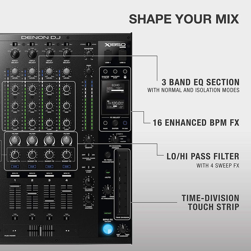 Denon DJ 4-Channel Digital Mixer w/ Multi-Assignable Inputs & Pro DJ FX