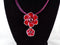 Pendant Necklace Red Enamel Flowers w/ Rhinestone Centers - Cocktail Statement