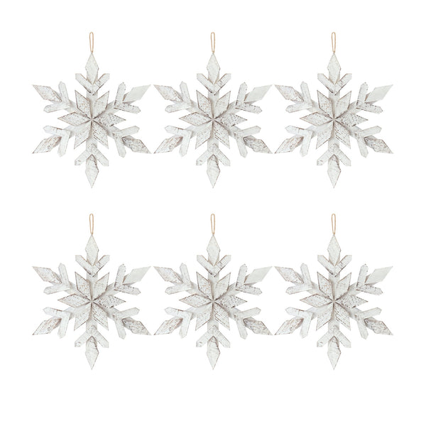 White Washed Wooden Snowflake Ornament (Set of 6)