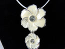 Pendant Necklace White Enamel Flowers w/ Rhinestone Centers - Cocktail Statement
