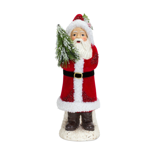 Santa Figurine with Pine Tree (Set of 2)