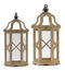 Natural Wood Hexagon Lantern with Curved Top (Set of 2)