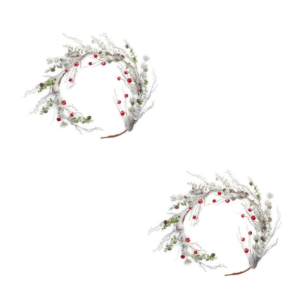 Snowy Flocked Twig Pine Garland with Sleigh Bells (Set of 2)