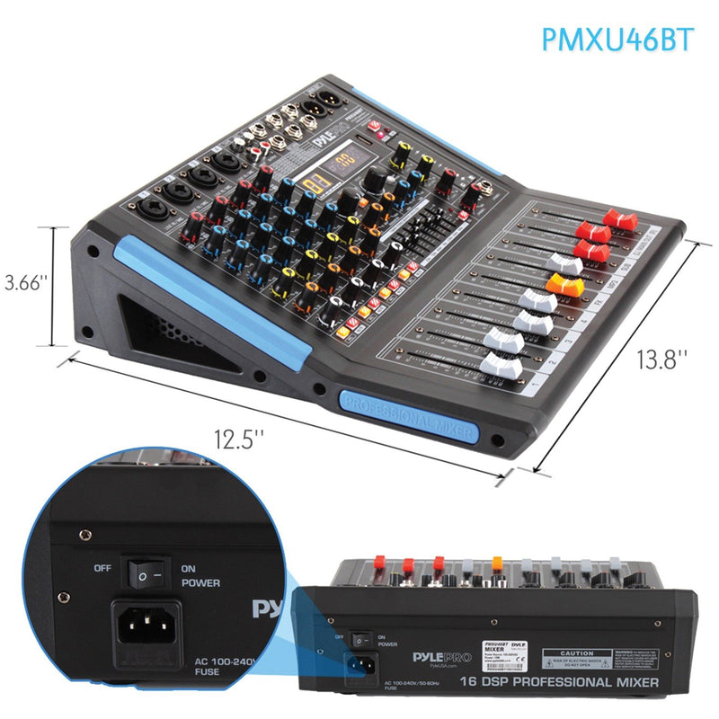 Pyle 4 Channel Bluetooth Studio Pro Audio DJ Mixer - PMXU46BT