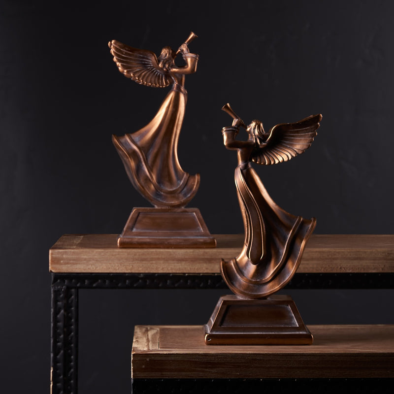 Bronze Trumpet Angel Figurine (Set of 2)