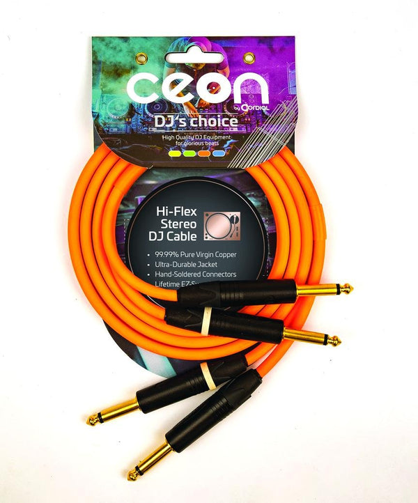 Cordial 5' Hi-Flex DJ Dual - 1/4″ TS to 1/4″ TS - Neon Orange - CEONDJPLUG1.5O