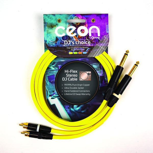 Cordial 2' Hi-Flex DJ Dual - RCA to 1/4″ TS - Neon Yellow - CEONDJPLUG-RCA0.6Y