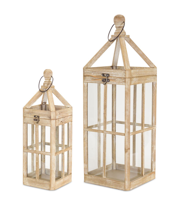 Contemporary Light Wood Floor Lantern (Set of 2)