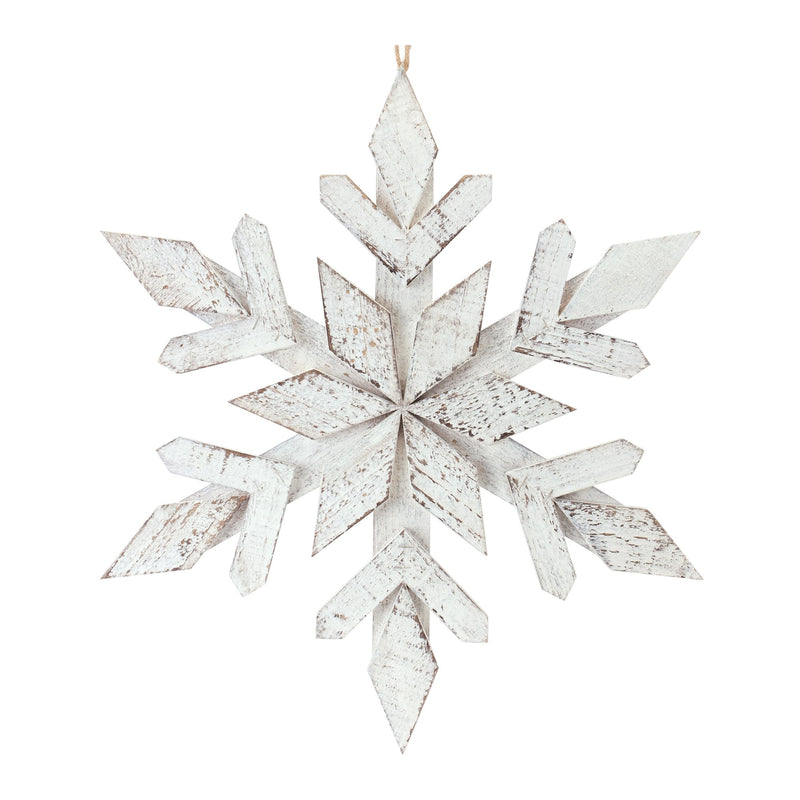 White Washed Wooden Snowflake Ornament (Set of 6)