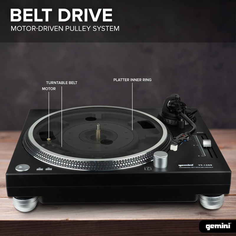 Gemini Belt Drive DJ Turntable w/ USB Interface & Audacity Software - TT-1200