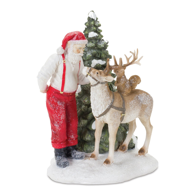 Santa with Woodland Animals Figurine (Set of 2)