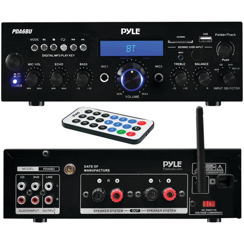 Pyle 200 Watt Bluetooth Stereo Amp Receiver with USB & SD Card Readers - PDA6BU