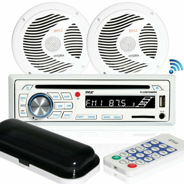 Pyle Marine CD AM/FM Receiver w/ Speakers & Bluetooth - White - New Open Box