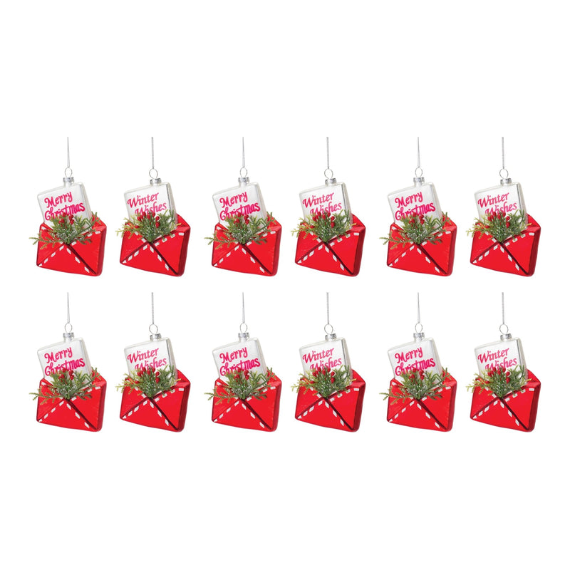 Glittered Glass Santa Letter Ornament (Set of 12)