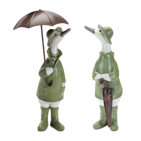 Stone Garden Duck with Raincoat and Umbrella Accent (Set of 2)