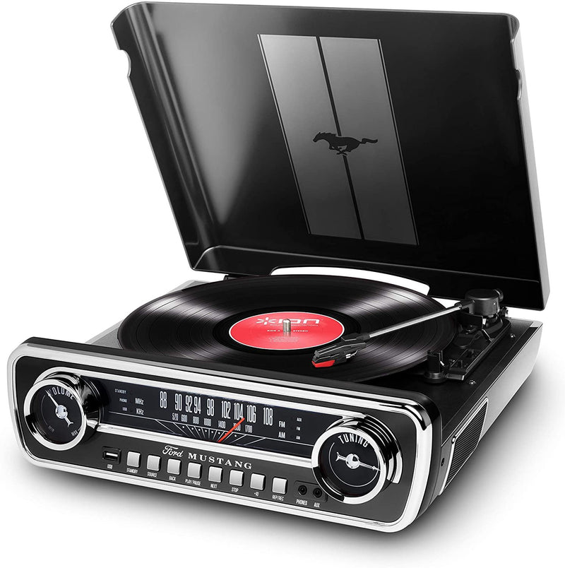 Ion Mustang LP Turntable 4-in-1 Music Center w/ AM/FM Radio, USB, Aux - iT69BK