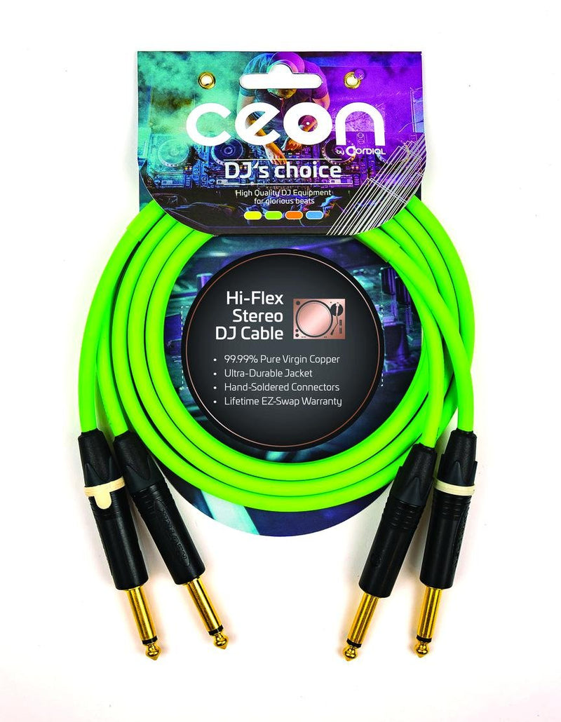 Cordial 2' Hi-Flex DJ Dual - 1/4″ TS to 1/4″ TS - Neon Green - CEONDJPLUG0.6G