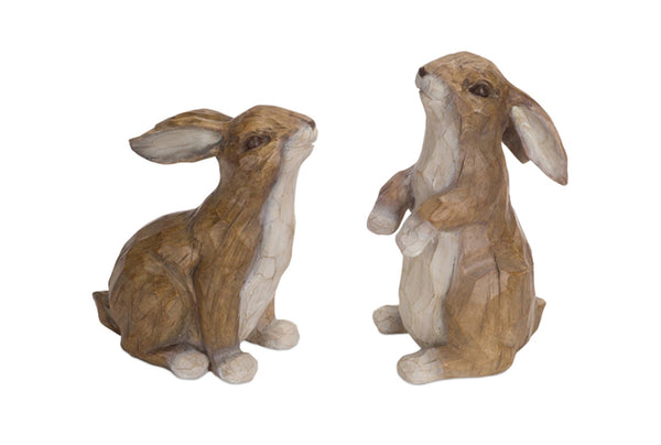 Carved Stone Garden Rabbit Figurine (Set of 2)