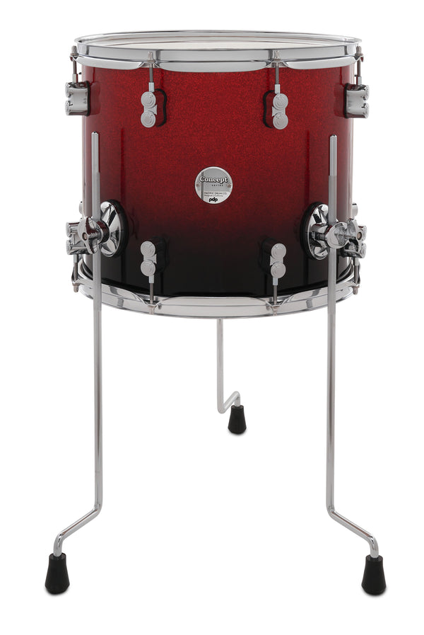 PDP Concept Maple 12x14 Floor Tom Red to Black Fade Lacquer with Chrome Hardware