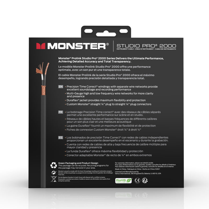 Monster Studio Pro 2000 21' Right Angle to Straight Instrument Cable