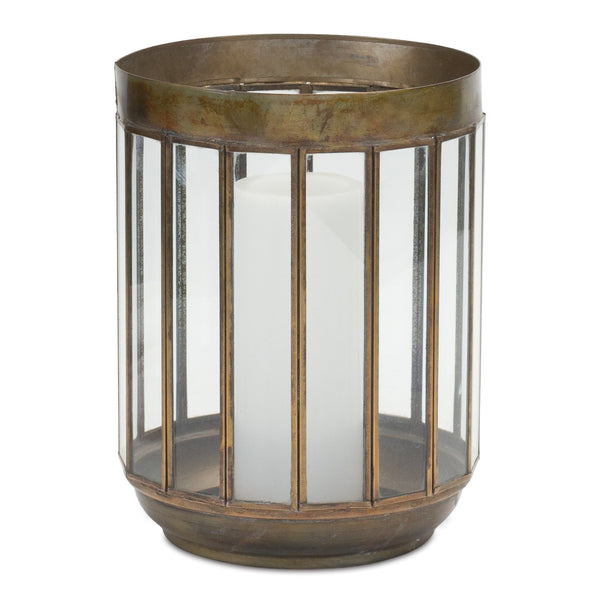 Bronze Candle Holder with Glass Panes 10.75"H