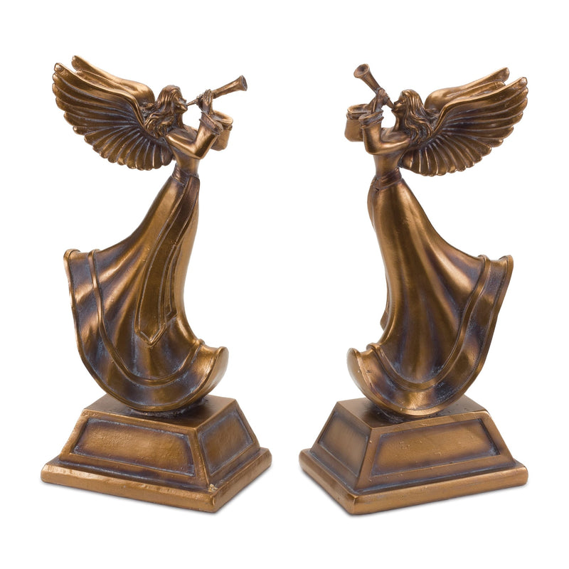 Bronze Trumpet Angel Figurine (Set of 2)