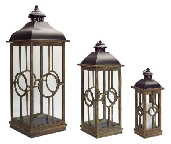 Oversized Wood Floor Lantern (Set of 3)