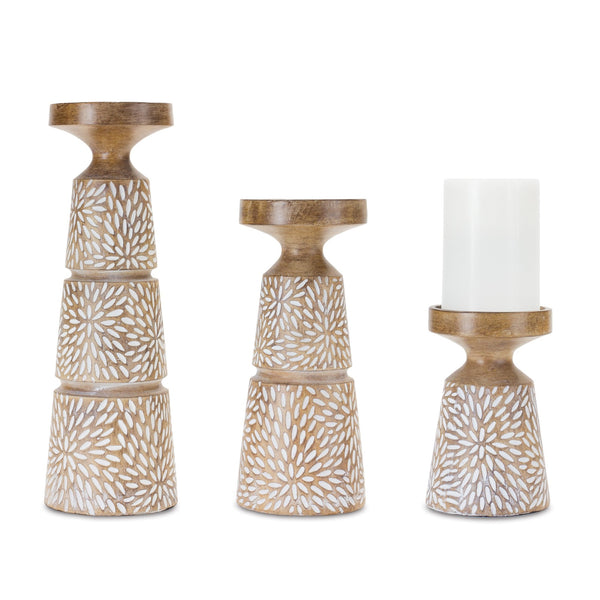 Etched Candle Holder with Wood Grain Design (Set of 3)